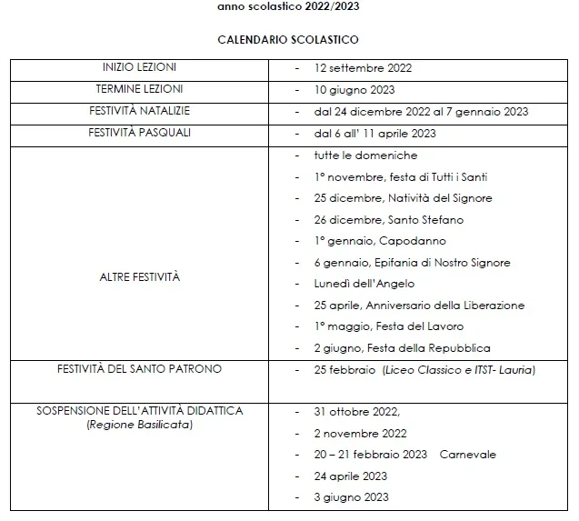 Calendario scolastico